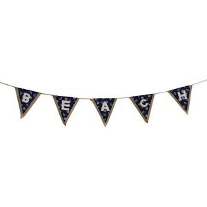 Nautical Beach Navy and White Burlap and Printed Fabric Banner 70.75 Inches